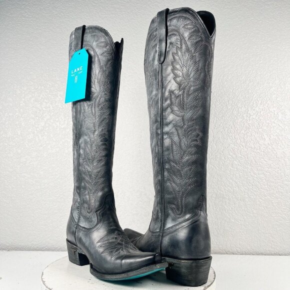 Lane Boots Shoes - NEW Lane SANDAGA Knee High Womens Cowboy Boots 6 Gray Black Cowgirl Western Tall